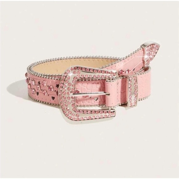 Accessories - Pink Rhinestone Western Belt Croc Embossed Y2K Cowgirl Glam Silver Buckle 36"